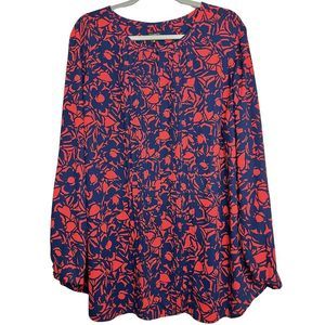 Talbots NWT Red Navy Blue Floral Long Sleeve Blouse Womens Plus Size 2X